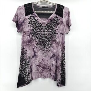 Voice of California Vocal Tie Dye Top Mesh Yoke Rhinestone Fairy Grunge Boho 1XL